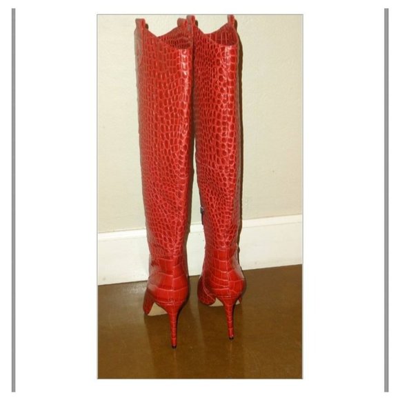 SOLD VINCE CAMUTO Kervana Pointy Toe Knee High Crocodile Boot Red 8.5 NEW - Picture 9 of 13